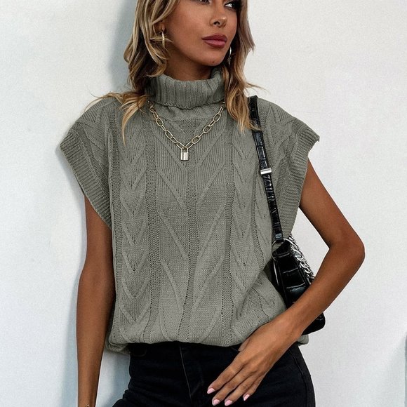 Grey Preppy womens Solid Turtleneck Knit Top - Picture 3 of 5